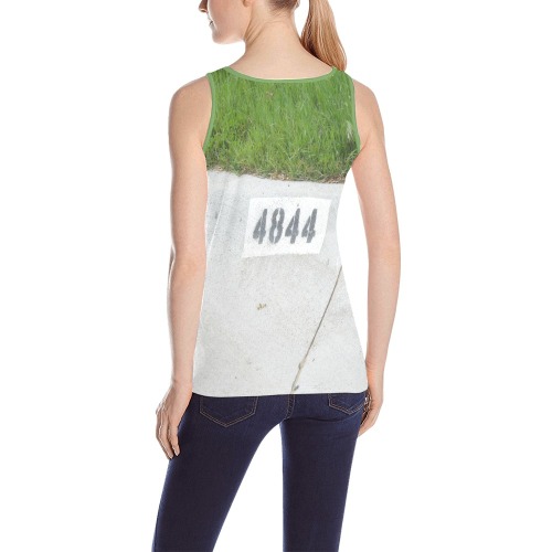 Street Number 4844 with Bright Green Collar All Over Print Tank Top for Women (Model T43)