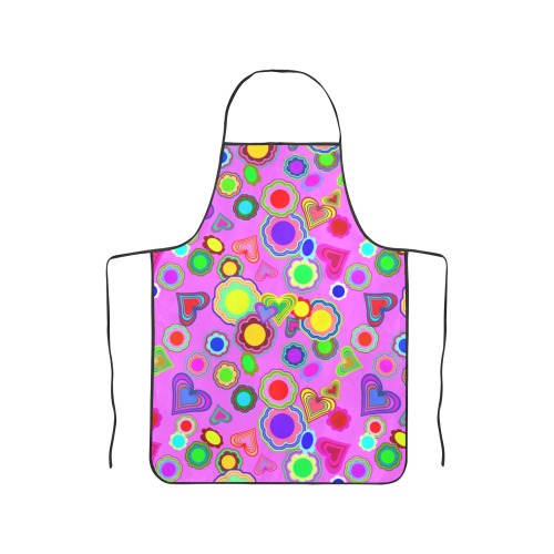 Groovy Hearts and Flowers Pink Women's Overlock Apron