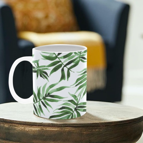 Watercolor_green_leaf White Mug(11OZ)