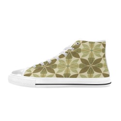 Verdant Bloom Tile Men’s Classic High Top Canvas Shoes (Model 017)