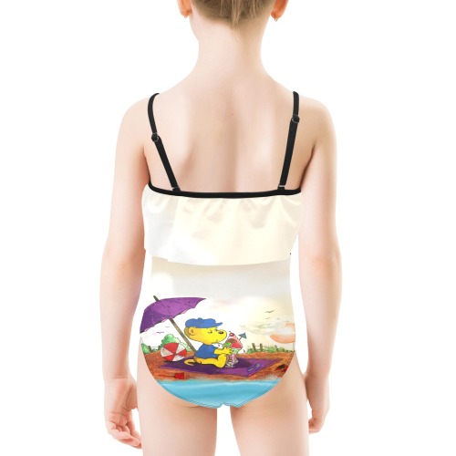 Ferald's Ice Cream Beach Delight Kids' Spaghetti Strap Ruffle Swimsuit (Model S26)