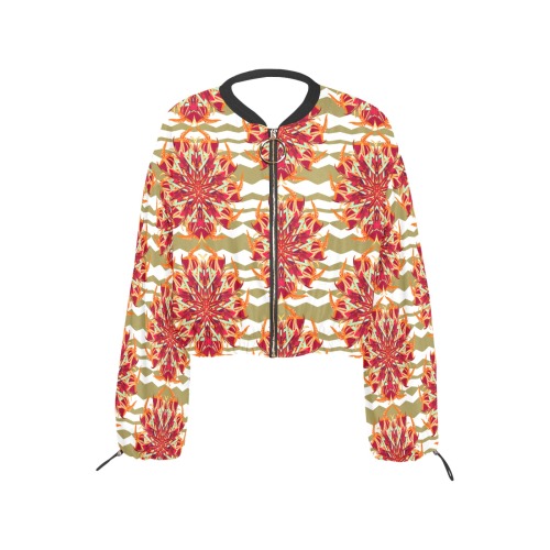 tropical bohemian psy paradise bird orchid Cropped Chiffon Jacket for Women (Model H30)