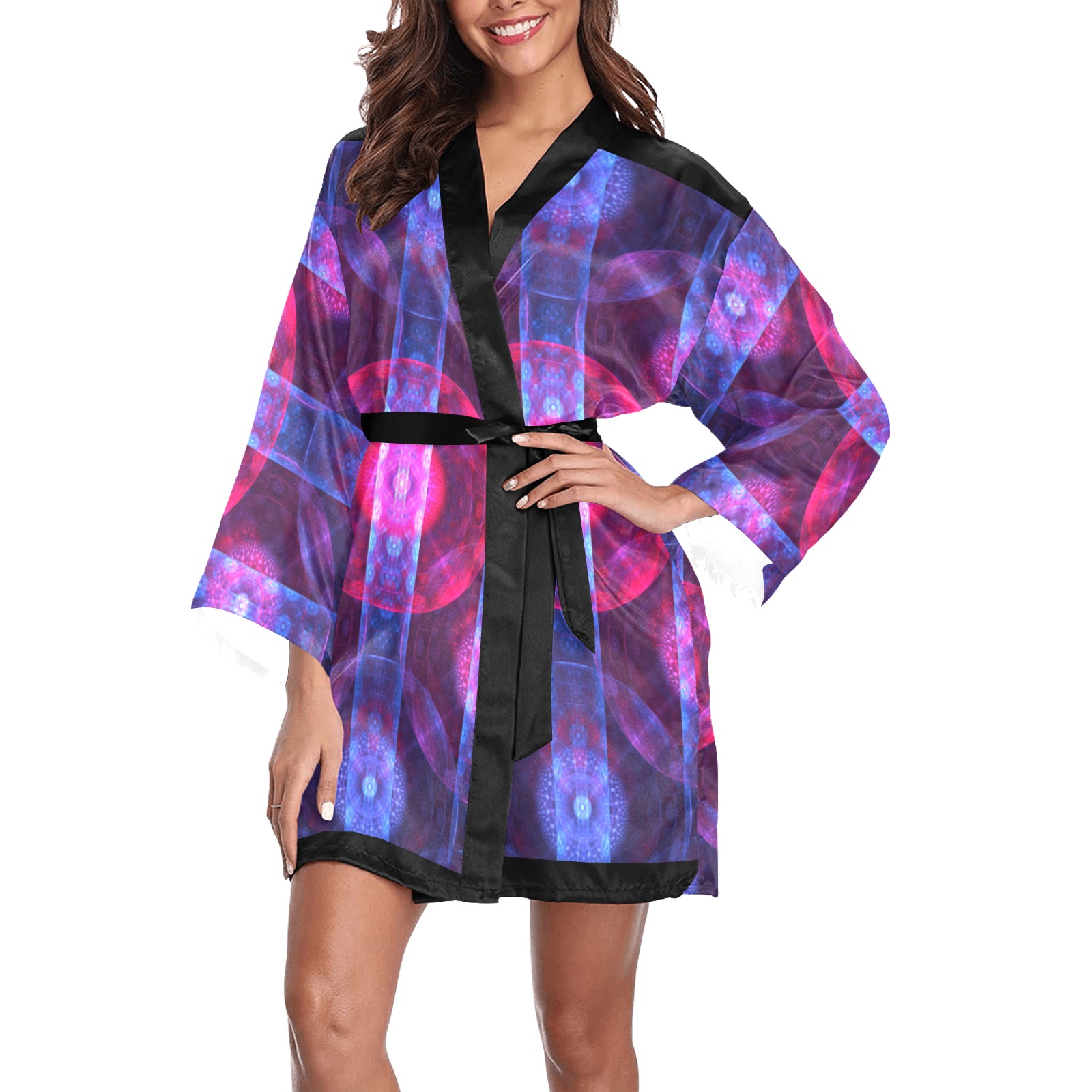 BubbledLines Long Sleeve Kimono Robe