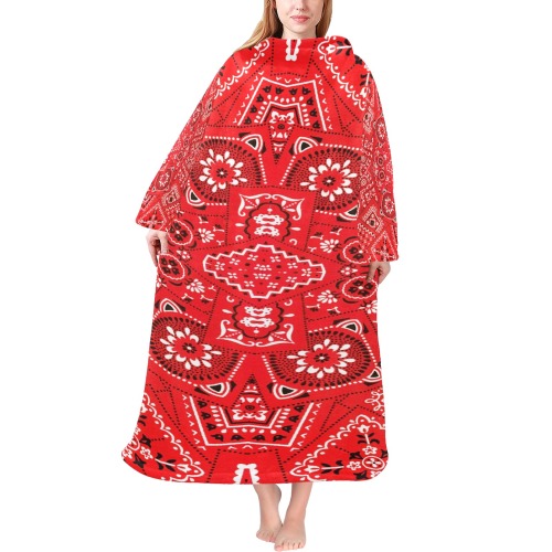 Red Bandana Squares Blanket Robe with Sleeves for Adults