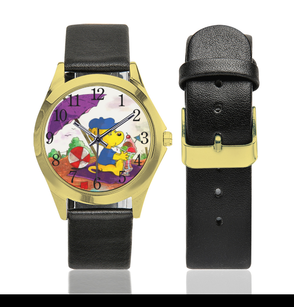 Ferald's Ice Cream Beach Delight Unisex Silver-Tone Round Leather Watch (Model 216)