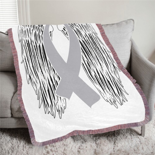 Winged Awareness Ribbon (Gray Ribbon) Ultra-Soft Fringe Blanket 30"x40" (Mixed Pink)