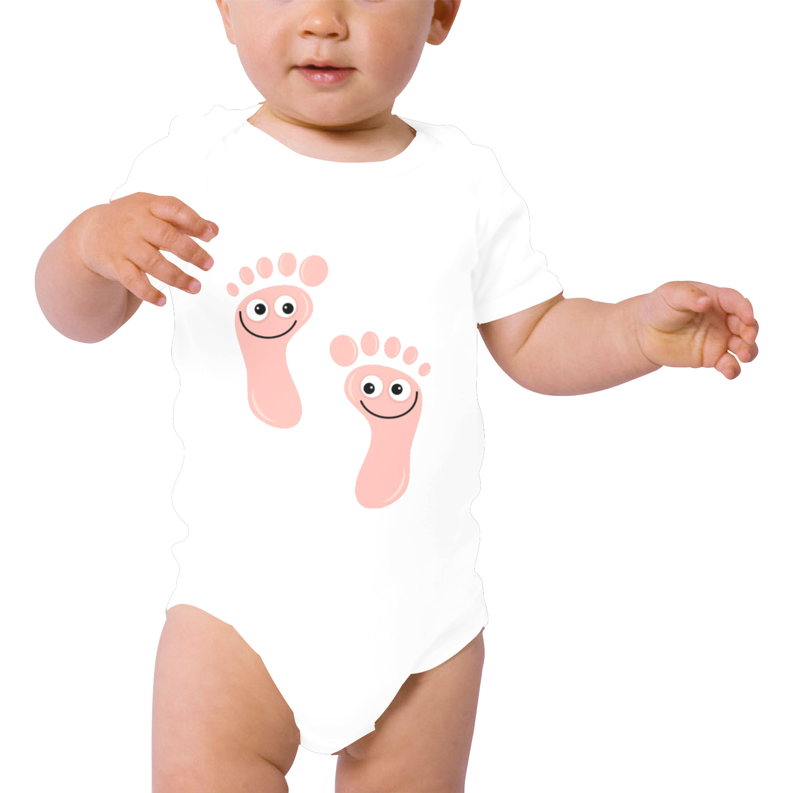 Happy Cartoon Pink Human Foot Prints Baby Powder Organic Short Sleeve One Piece (Model T28)