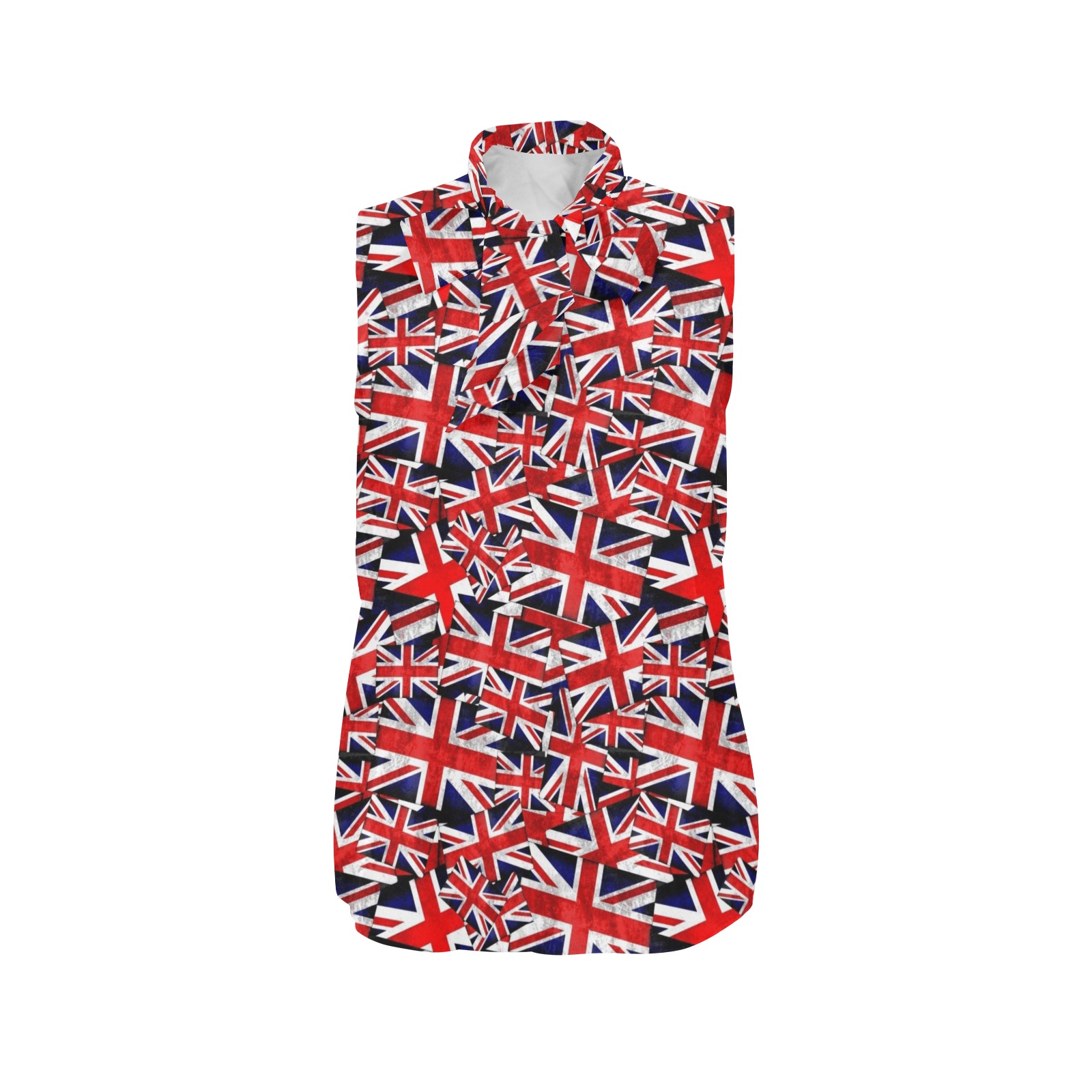 Union Jack British Flag Women's Bow Tie V-Neck Sleeveless Shirt (Model T69)