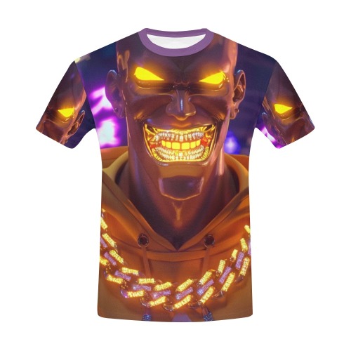 Cyborg Gold God All Over Print T-Shirt for Men (USA Size) (Model T40)