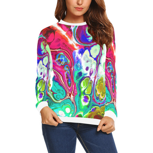 Abstract Liquid Marble Pouring Modern Art Texture All Over Print Crewneck Sweatshirt for Women (Model H18)