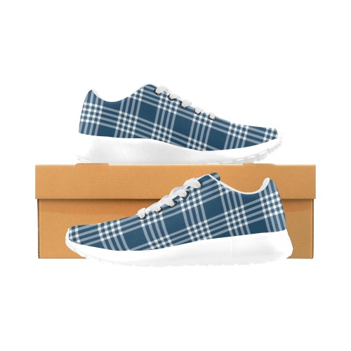 Basic Blue and White Plaid Kid's Running Shoes (Model 020)