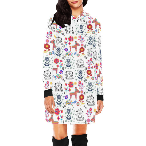 Alpaca Pinata With Blue House and Flowers Pattern All Over Print Hoodie Mini Dress (Model H27)