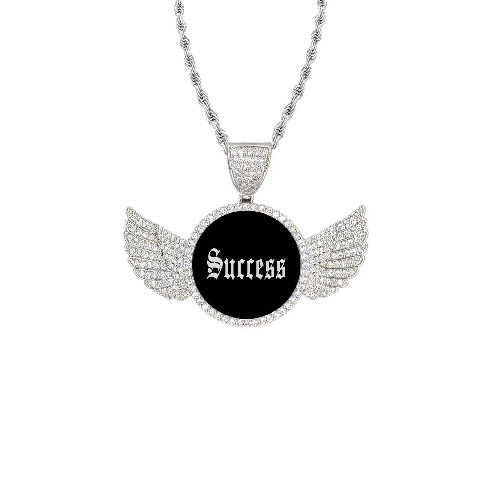 bb 4566 Wings Silver Photo Pendant with Rope Chain