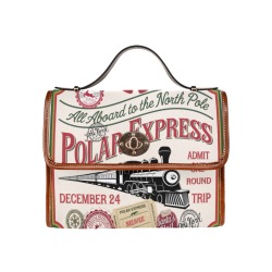 All Aboard Christmas Train Handbag Waterproof Canvas Bag-Brown (All Over Print) (Model 1641)