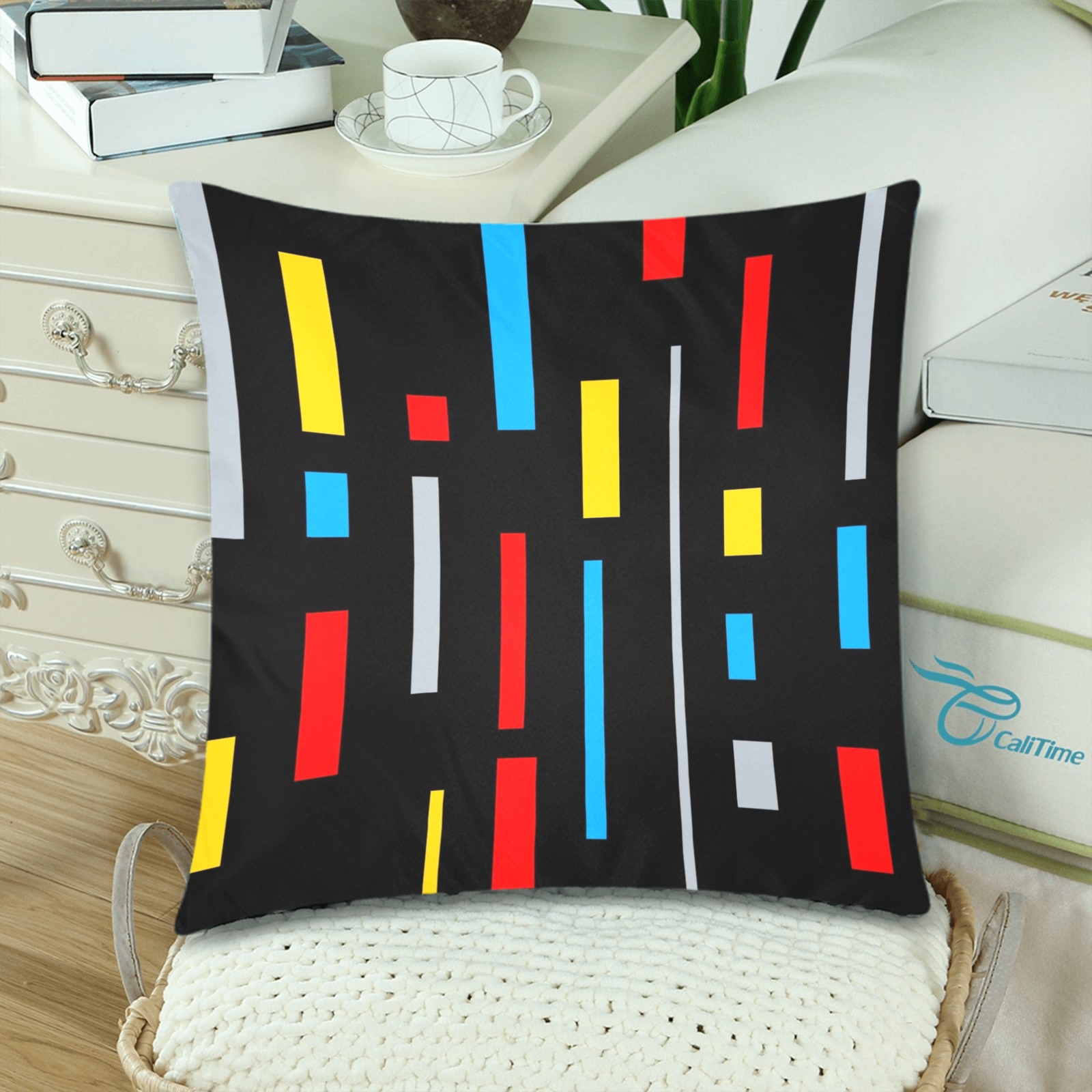 Geometric Shapes on Black Background Custom Zippered Pillow Cases 18"x 18" (Twin Sides) (Set of 2)