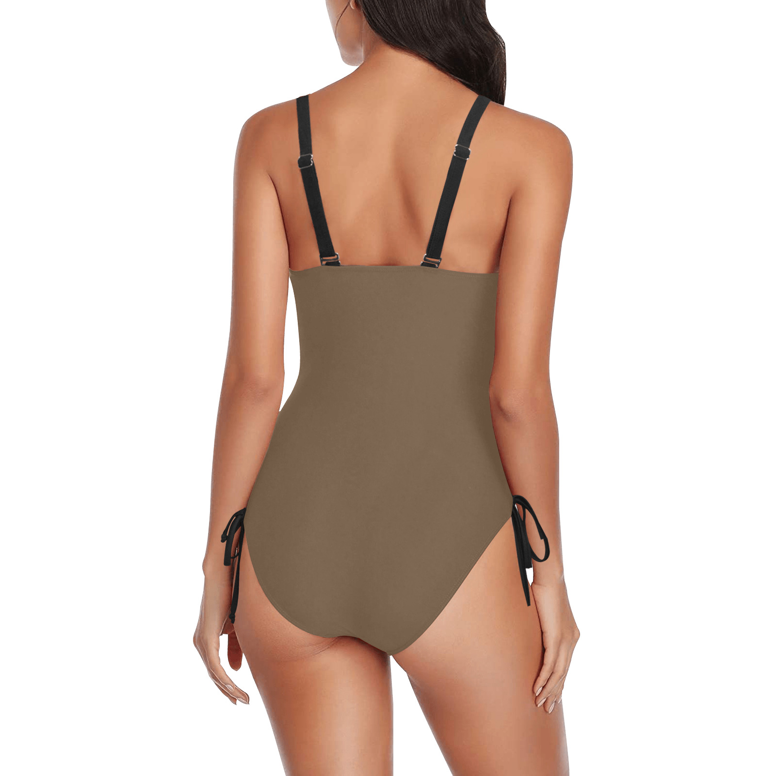 brown Drawstring Side One-Piece Swimsuit (Model S14)