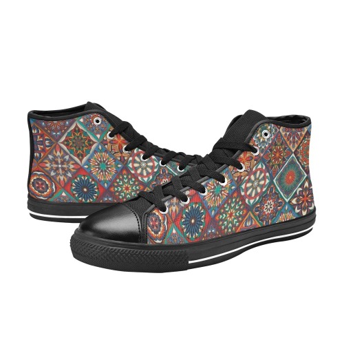 Ethnic Mandala Geometric Women's Classic High Top Canvas Shoes (Model 017)