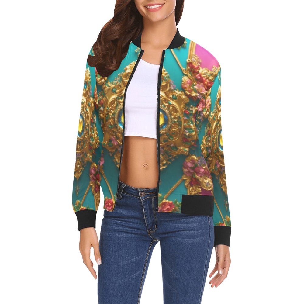 awesome elegant elaborate complex collectable Fly All Over Print Bomber Jacket for Women (Model H19)