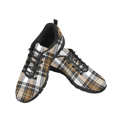 Brown Black Plaid Women's Breathable Running Shoes (Model 055)