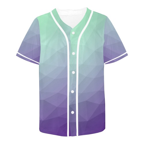 Purple green ombre gradient geometric mesh pattern All Over Print Baseball Jersey for Men (Model T50)