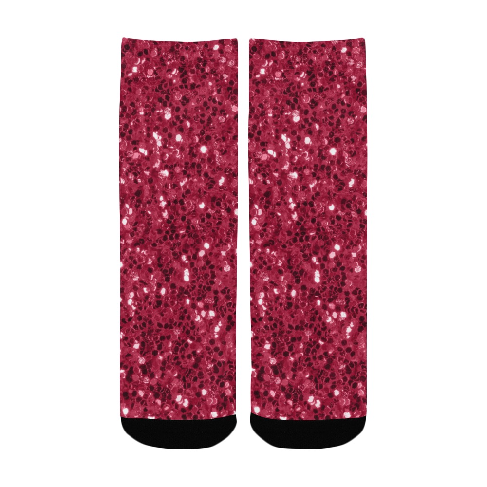 Magenta dark pink red faux sparkles glitter Kids' Custom Socks