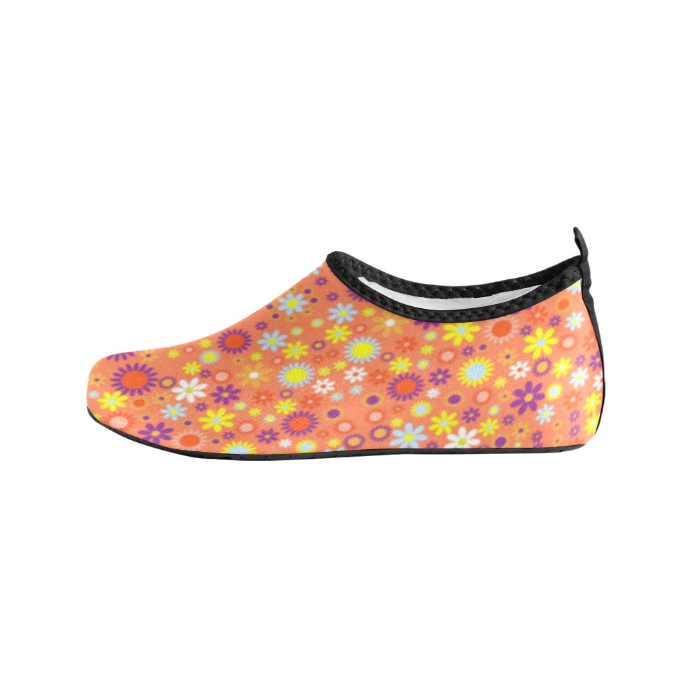 Floral Pattern Living Coral Kids' Slip-On Water Shoes (Model 056)