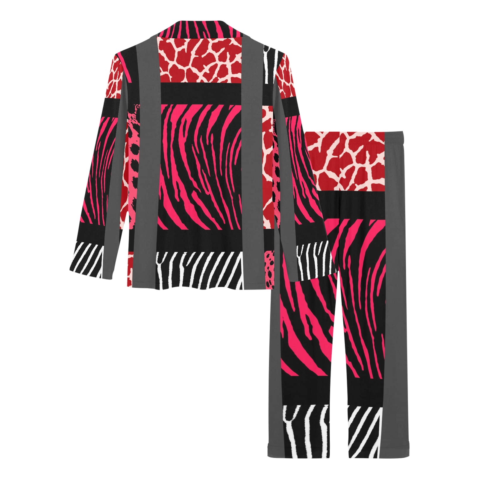 Red Mixed Animal Print Women's Long Pajama Set
