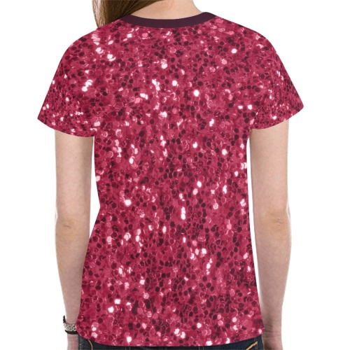 Magenta dark pink red faux sparkles glitter New All Over Print T-shirt for Women (Model T45)