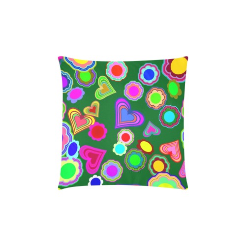 Groovy Hearts Flowers Pattern Green Custom Zippered Pillow Cases 16"x16" (Two Sides)