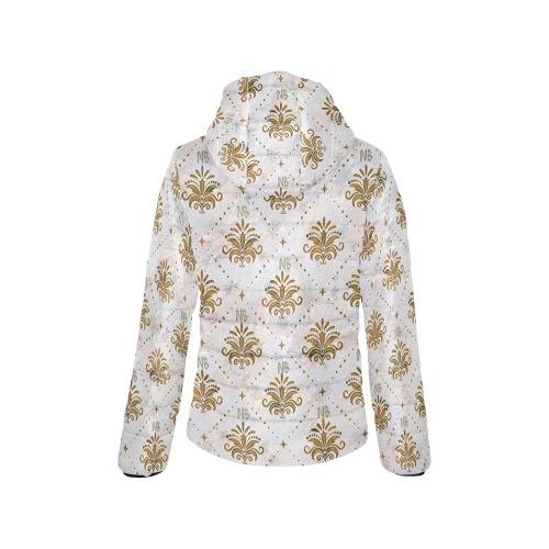 Gold Royal Pattern by Nico Bielow Women's Padded Hooded Jacket (Model H46)