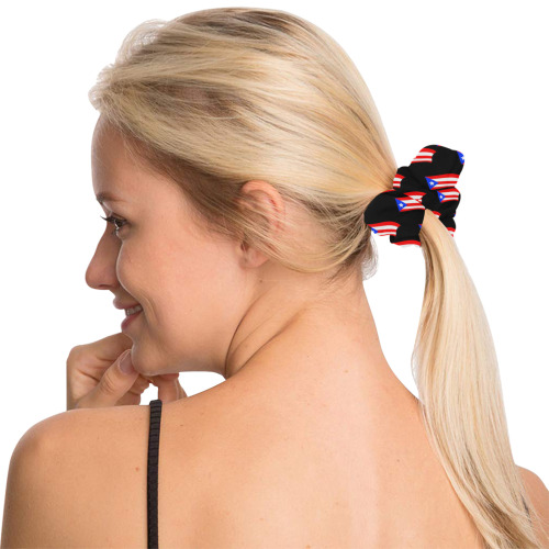 Puerto Rican Flags Black All Over Print Hair Scrunchie