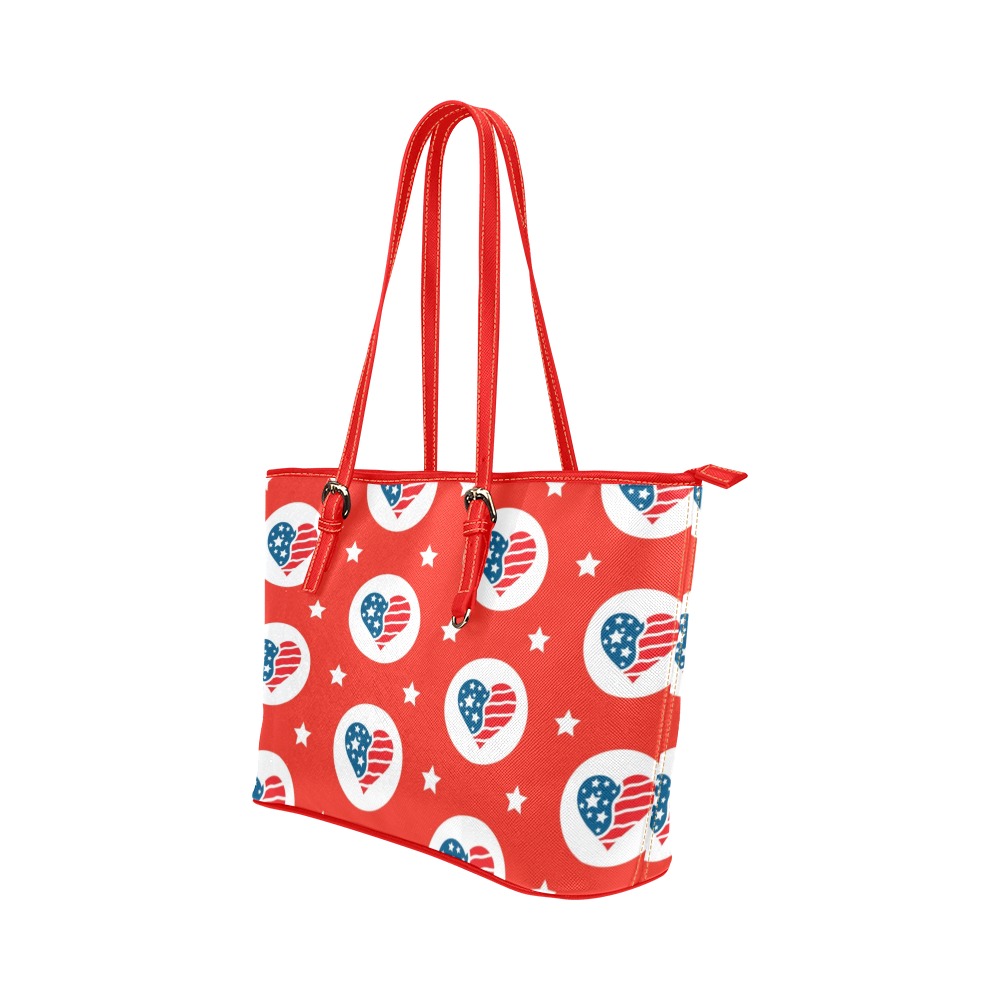 USA Patriotic Hearts Leather Tote Bag/Large (Model 1651)