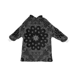 Black Bandanna Pattern / White Cuff Blanket Hoodie for Men