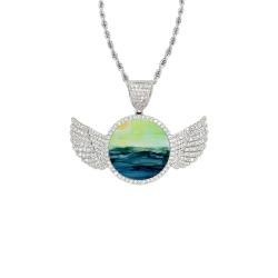 Beach Day 2016 Wings Silver Photo Pendant with Rope Chain