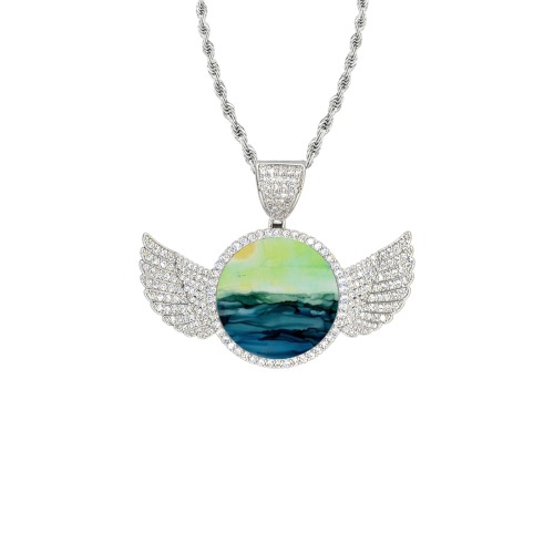 Beach Day 2016 Wings Silver Photo Pendant with Rope Chain