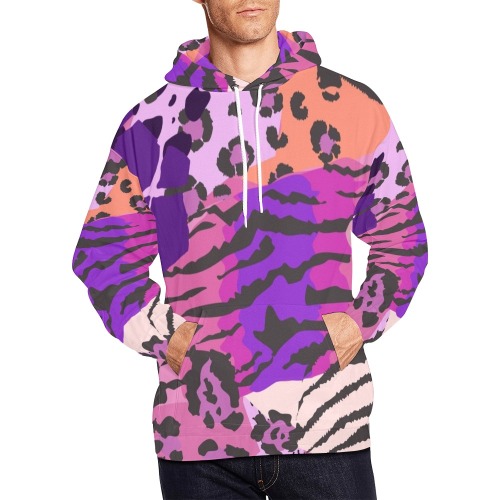 Animal Print Camo Purple All Over Print Hoodie for Men (USA Size) (Model H13)