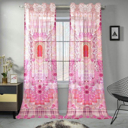 fiesta pink Gauze Curtain 28"x95" (Two-Piece)