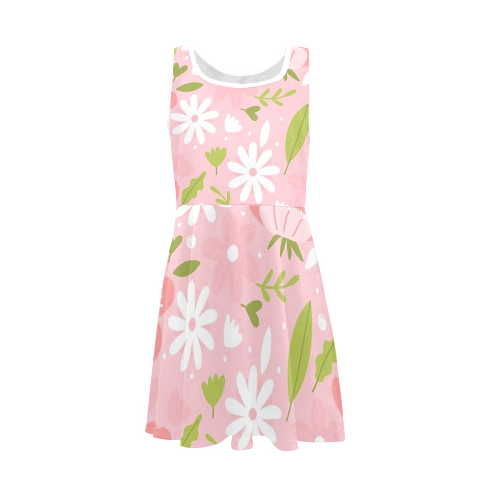 Retro Pink Floral Girls' Sleeveless Sundress (Model D56)