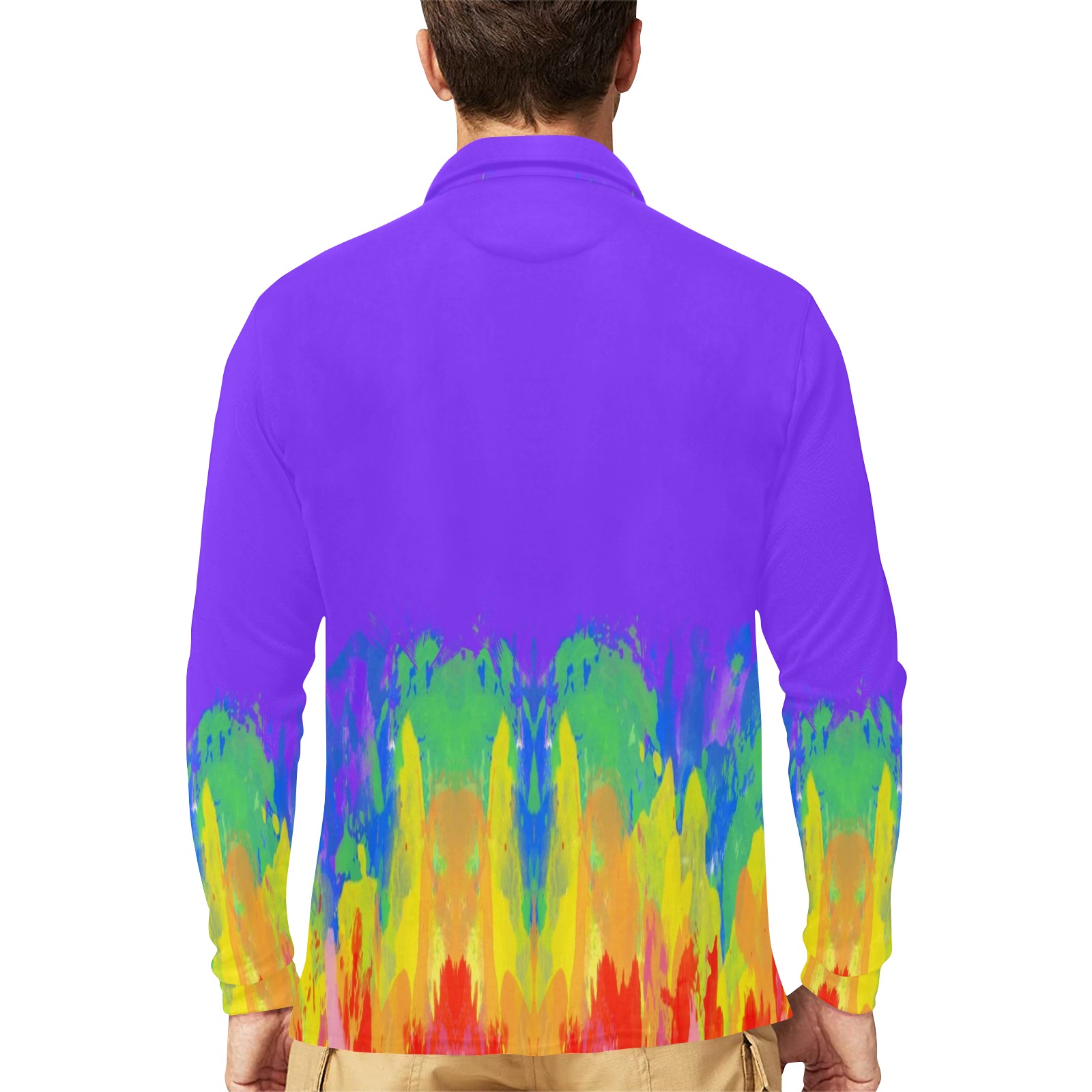 Abstract Paint Flames Purple Men's Long Sleeve Polo Shirt (Model T73)