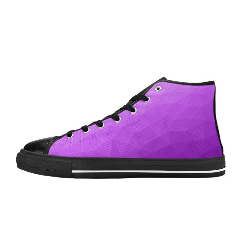Purple gradient geometric mesh pattern Women's Classic High Top Canvas Shoes (Model 017)