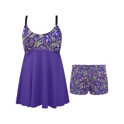 Purple Pulse in Purple Chest Pleat Swim Dress (Model S31)