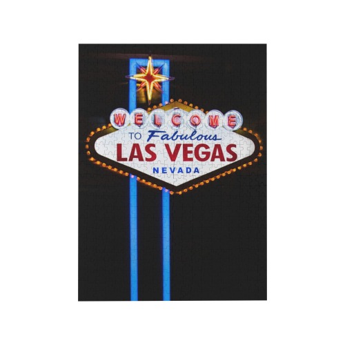 Las Vegas Welcome Sign Neon 500-Piece Wooden Jigsaw Puzzle (Vertical)