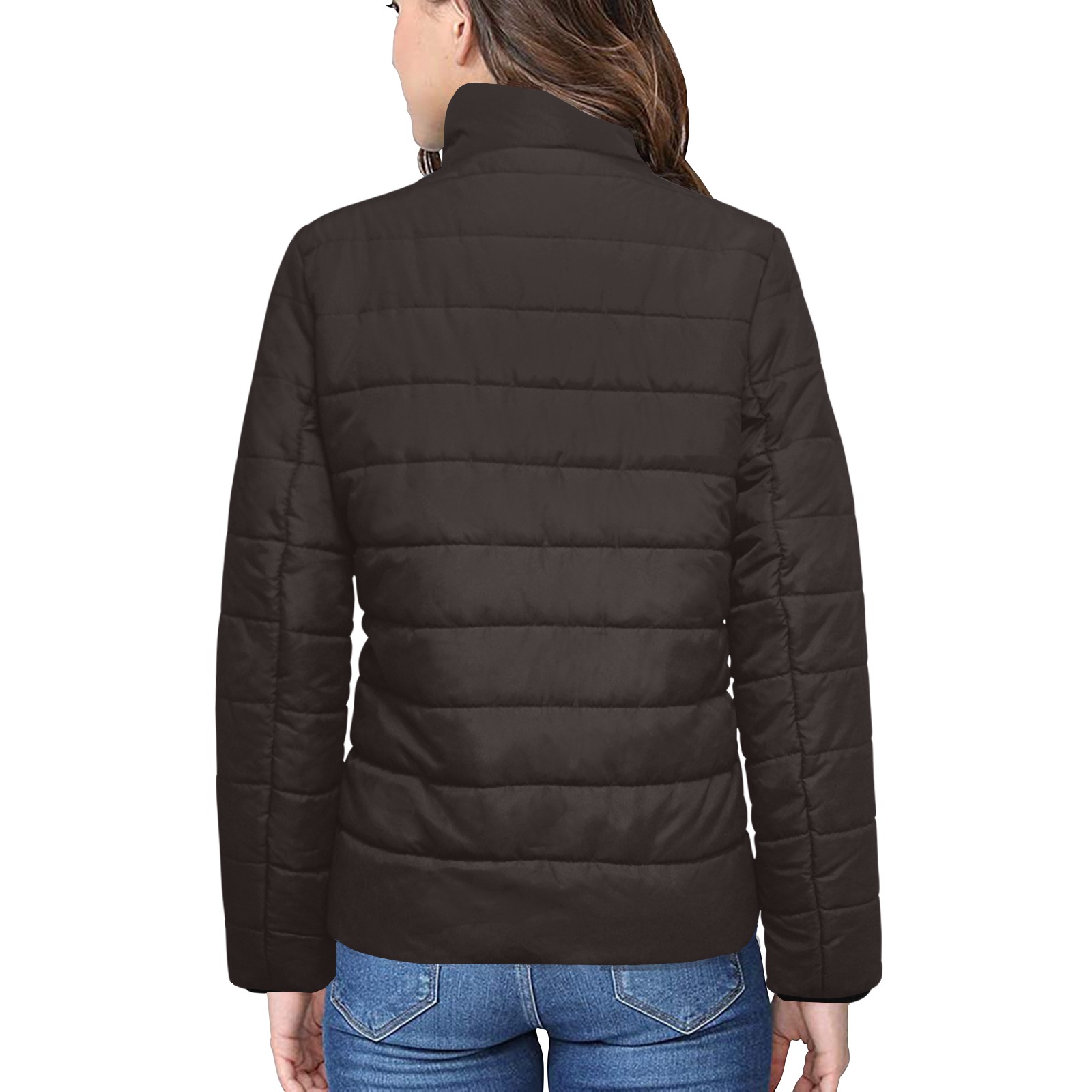 color licorice Women's Stand Collar Padded Jacket (Model H41)