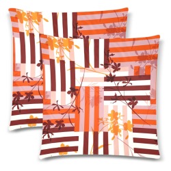Abstract Stripes with Flowers Custom Zippered Pillow Cases 18"x 18" (Twin Sides) (Set of 2)