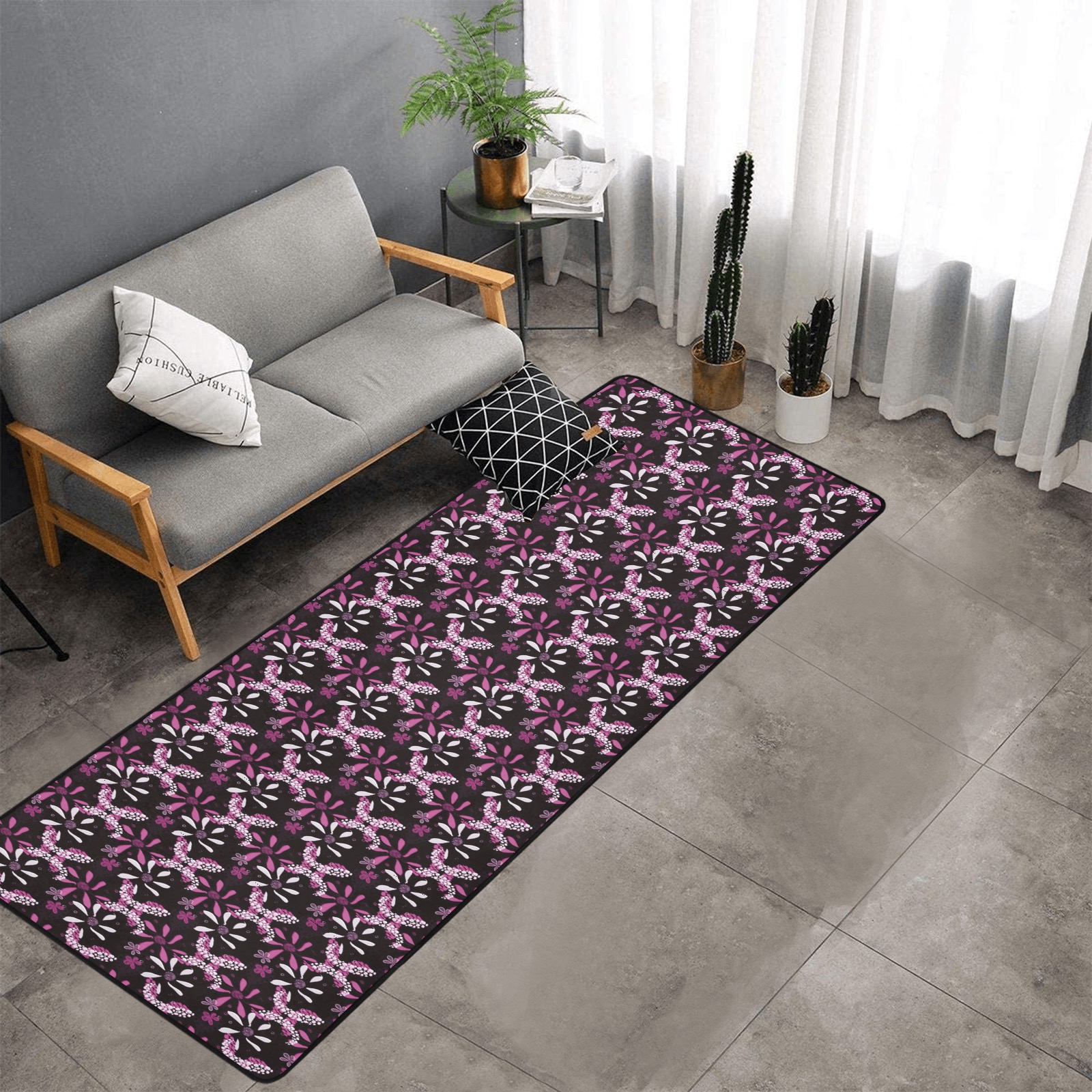 Unique Stylish in Pink Area Rug with Black Binding 9'6''x3'3''