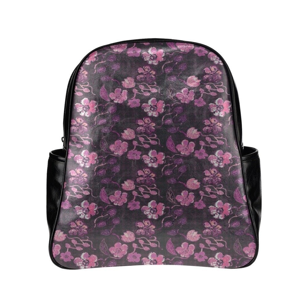 Pink-Purple Floral Vintage Multi-Pockets Backpack (Model 1636)
