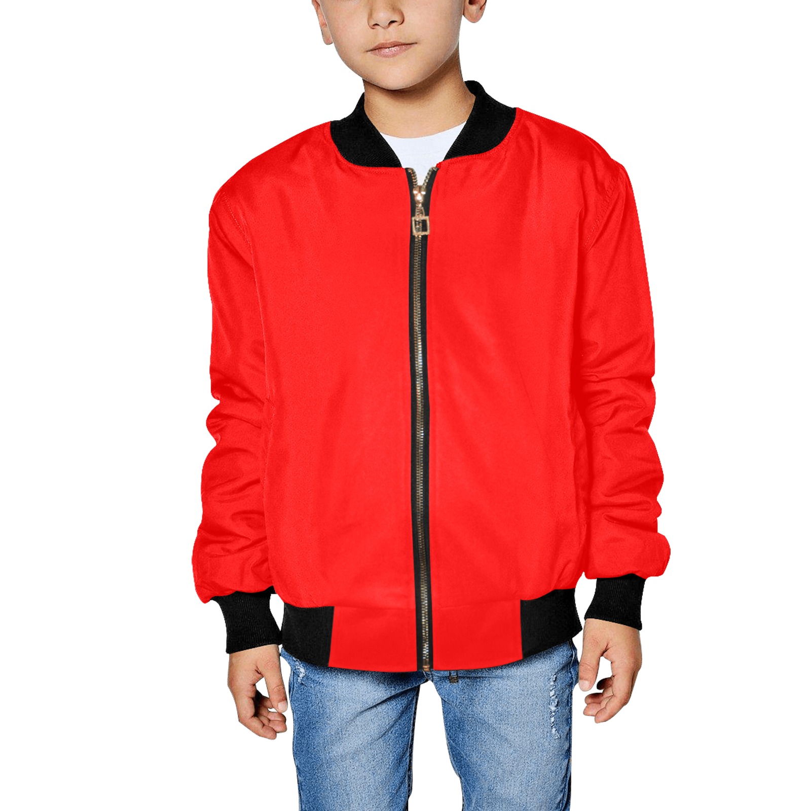 Merry Christmas Red Solid Color Kids' All Over Print Bomber Jacket (Model H40)