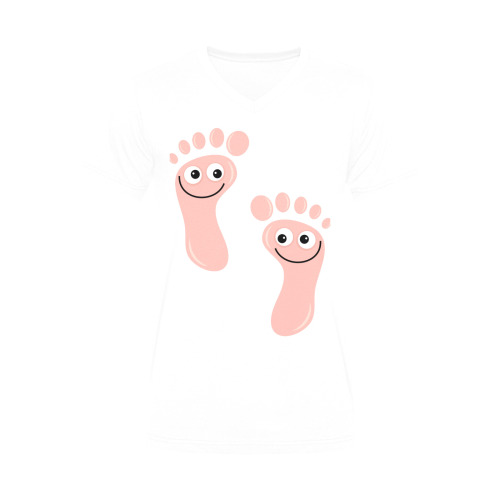 Happy Cartoon Pink Human Foot Prints Men's V-Neck T-shirt (USA Size) (Model T10)