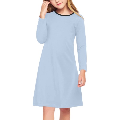 color light steel blue Girls' Long Sleeve Dress (Model D59)