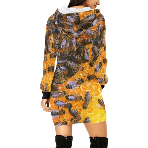HONEY BEES 4 All Over Print Hoodie Mini Dress (Model H27)